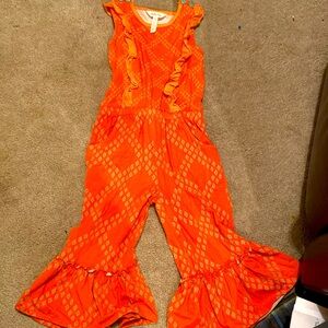 Matilda Jane. Kids Coral Ruffle Jumpsuit. Size 6